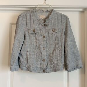 Ann Taylor Loft Womens Jacket Sz XSP Linen Cotton Blend Flutter Sleeves Cropped